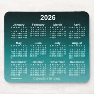 Mousepad Calendário do Neon Ciano 2026 desbotado por Janz M