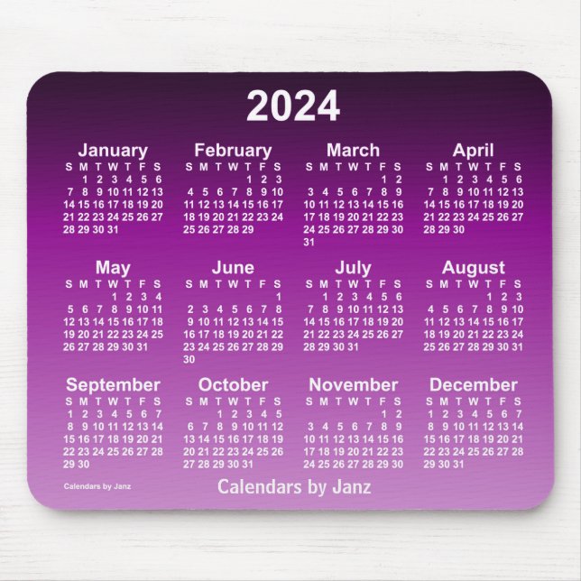 Mousepad Calendário do Neon Roxo 2024 desbotado por Janz Mo (Frente)