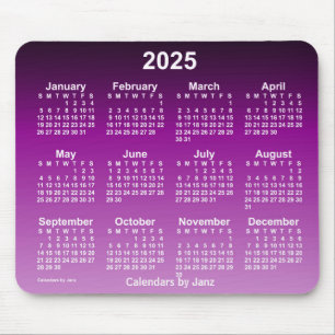Mousepad Calendário do Neon Roxo 2025 desbotado por Janz Mo