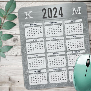 Mousepad Calendário do Nome do Monograma do Silver Glam Spa