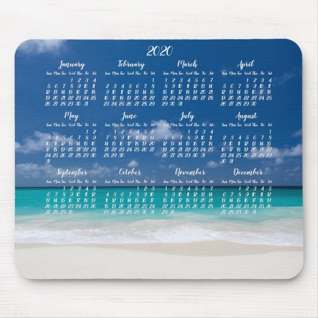 Mousepad Calendário do Pad do Rato de Praia 2020 (Frente)