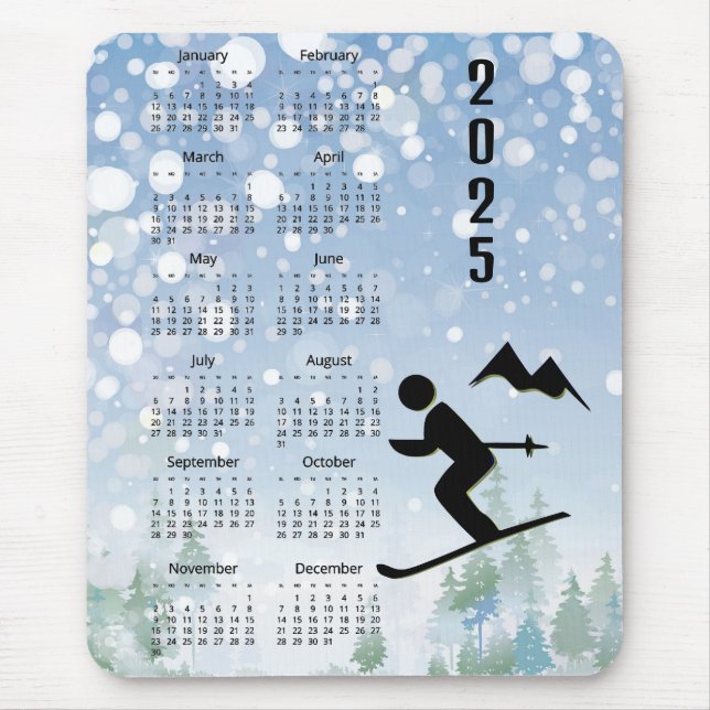Mousepad Calendário do Skiing Design 2025 (Frente)