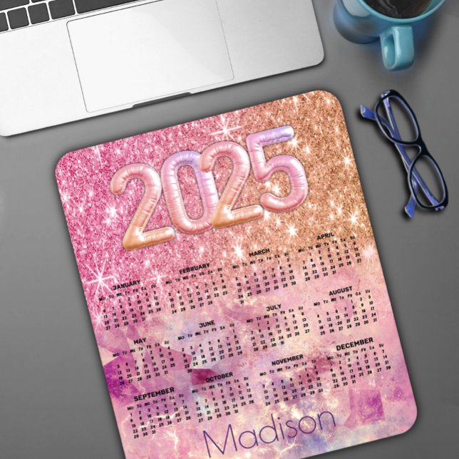 Mousepad Calendário dos monogramas do rosa de microfone 202 (Criador carregado)