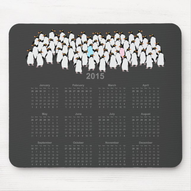 Mousepad Calendário dos pinguins agrupados 2015 (Frente)