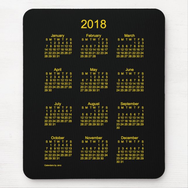 Mousepad Calendário Dourado de 2018 néons pelo tapete do (Frente)