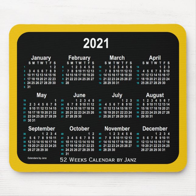 Mousepad Calendário Dourado Neon 52 Semanas 2021 por Janz (Frente)