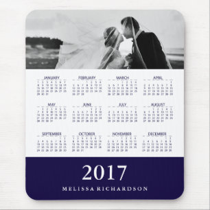 Mousepad Calendário e Foto do Marinho Moderno Blue Stripe 