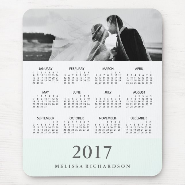 Mousepad Calendário e Foto do Modern Mint Stripe 2017 (Frente)