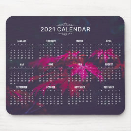 Mousepad Calendário Elegante 2021 sobre Folhas de Mapeament