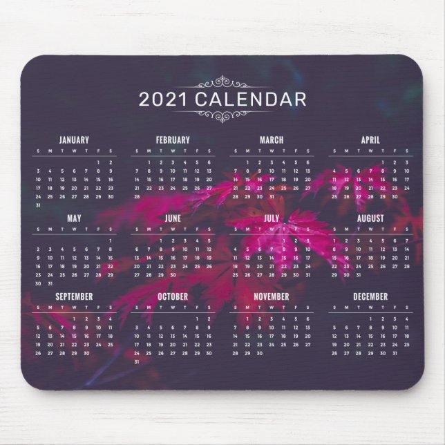 Mousepad Calendário Elegante 2021 sobre Folhas de Mapeament (Frente)