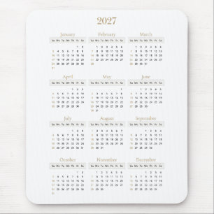 Mousepad Calendário Elegante Dourado 2027   Qualquer cor de