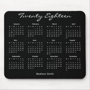 Mousepad Calendário elegante simples do preto 2018