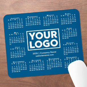 Mousepad Calendário Empresarial Moderno 2026 Logotipo Azul