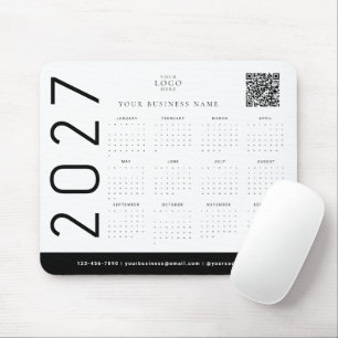 Mousepad Calendário Empresarial Preto Branco 2027 Logotipo