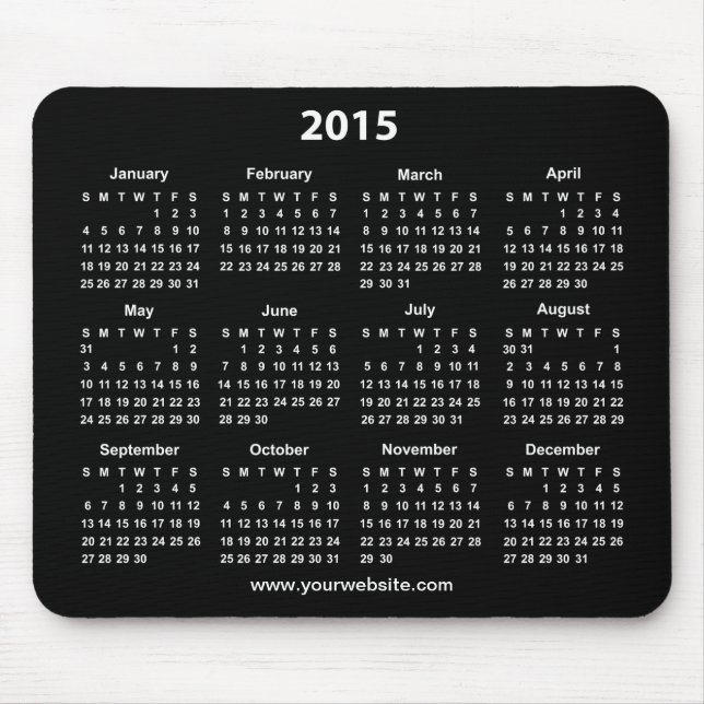 Mousepad Calendário Empresarial Preto e Branco 2015 (Frente)