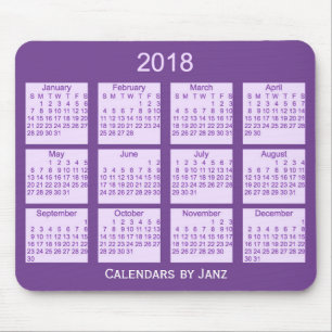 Mousepad Calendário encaixotado 2018 roxos pelo tapete do