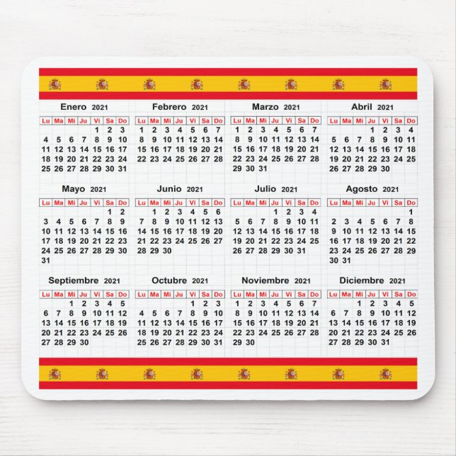 Mousepad Calendário espanhol 2021 (Frente)
