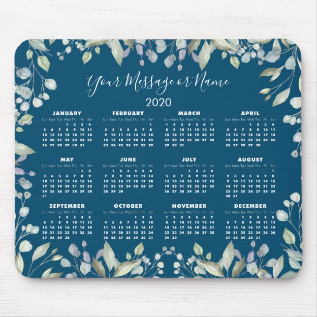 Mousepad Calendário Floral 2020 Sua Mensagem ou Nome (Frente)