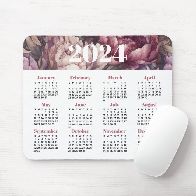 Mousepad Calendário Floral 2024 (Com mouse)