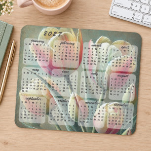 Mousepad Calendário Floral Elegante Colorido de 2027