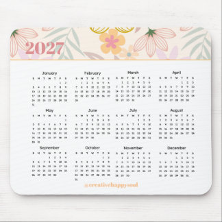Mousepad calendário floral simples moderno anual 2027 para 