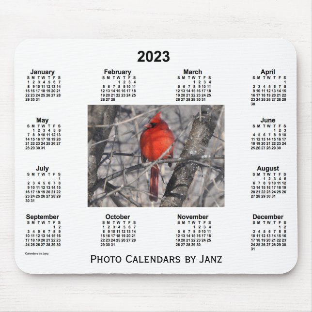 Mousepad Calendário fotográfico em formato de cardeal 2023  (Frente)
