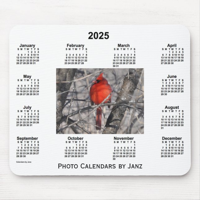 Mousepad Calendário fotográfico em formato de cardeal 2025  (Frente)