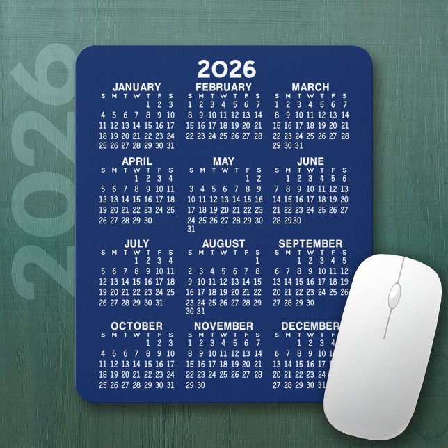 Mousepad Calendário - fundo azul do marinho - Vertical (2026 Calendar Mousepad)
