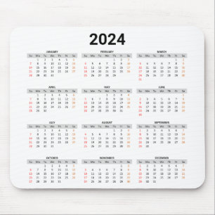 Mousepad Calendário geral do Simples Cheio 2024 dos EUA