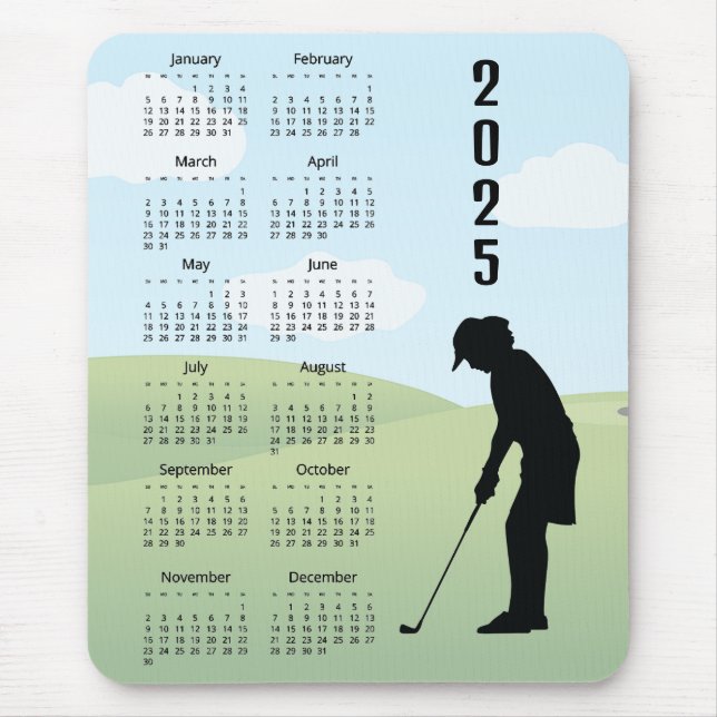 Mousepad Calendário Golf Design 2025 (Frente)