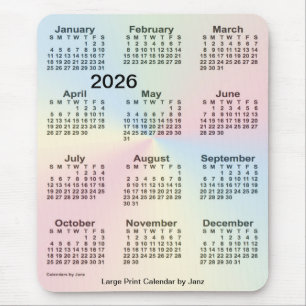 Mousepad Calendário grande Impressão do Rainbow Cloud 2026 