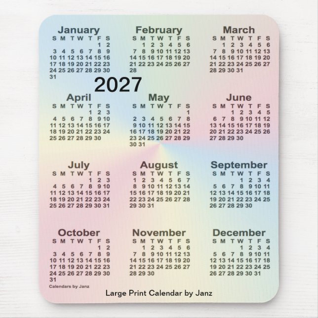 Mousepad Calendário grande Impressão do Rainbow Cloud 2027  (Frente)