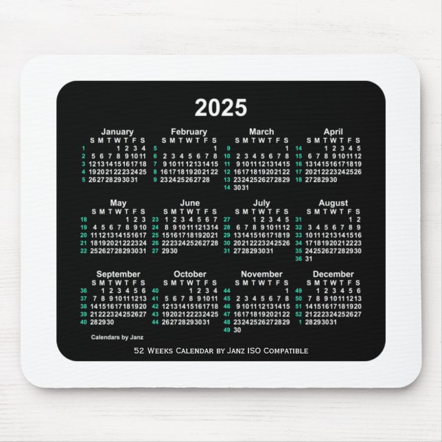 Mousepad Calendário ISO 2025 Neon 52 Semanas por Janz Dois  (Frente)