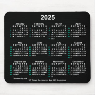 Mousepad Calendário ISO 2025 Neon White 52 Semanas por Janz