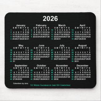 Mousepad Calendário ISO 2026 Neon White 52 Semanas por Janz