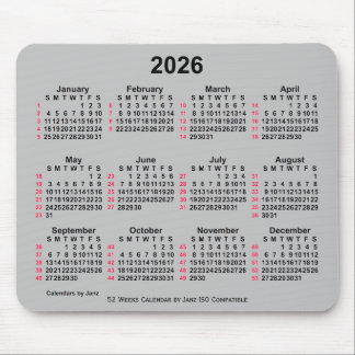 Mousepad Calendário ISO 2026 Silver 52 Semanas por Janz