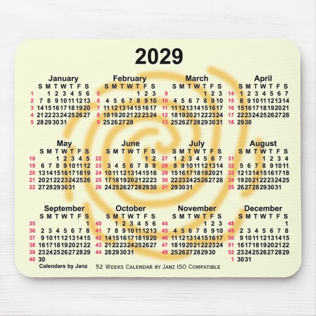 Mousepad Calendário ISO 2029 Sunny Days 52 Semanas por Janz (Frente)