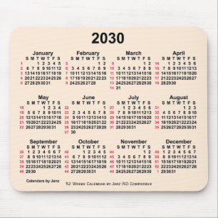 Mousepad Calendário ISO 2030 de 52 semanas branco antigo, p