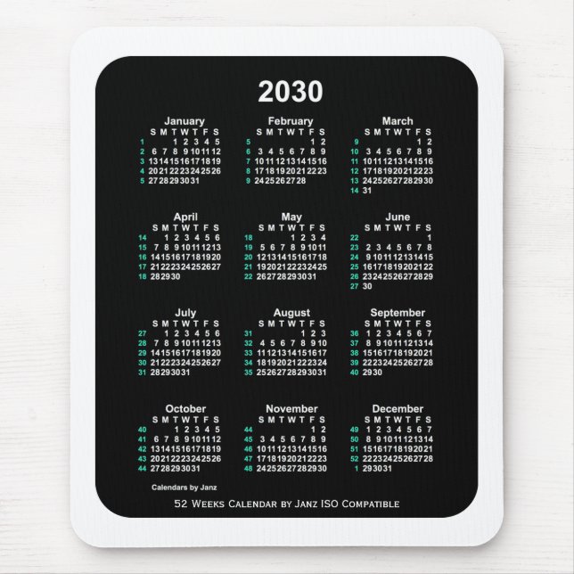 Mousepad Calendário ISO 2030 Neon 52 Semanas por Janz Dois  (Frente)