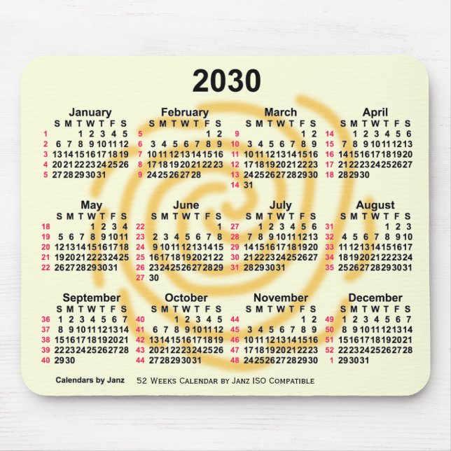 Mousepad Calendário ISO 2030 Sunny Days 52 Semanas por Janz (Frente)