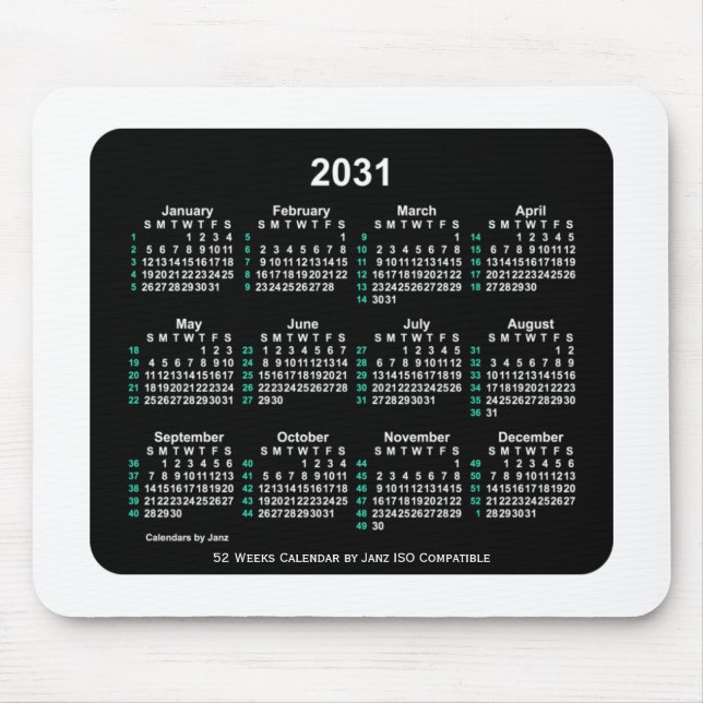 Mousepad Calendário ISO 2031 Neon 52 Semanas por Janz Dois  (Frente)