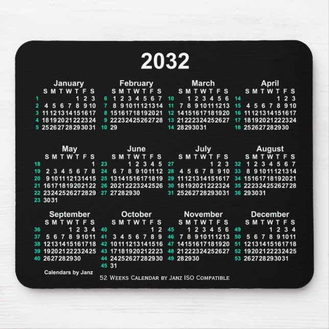 Mousepad Calendário ISO 2032 Neon White 52 Semanas por Janz (Frente)