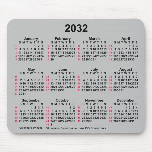 Mousepad Calendário ISO 2032 Silver 52 Semanas por Janz (Frente)