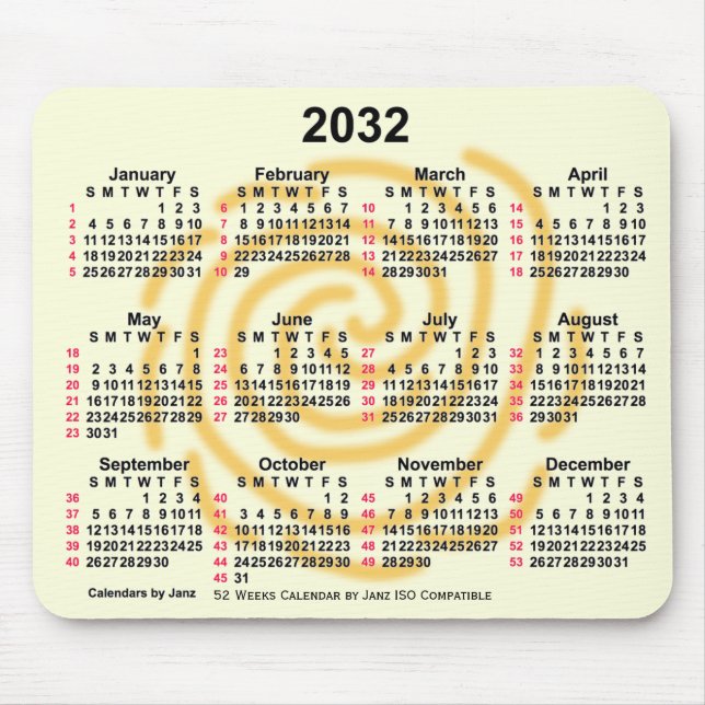 Mousepad Calendário ISO 2032 Sunny Days 52 Semanas por Janz (Frente)