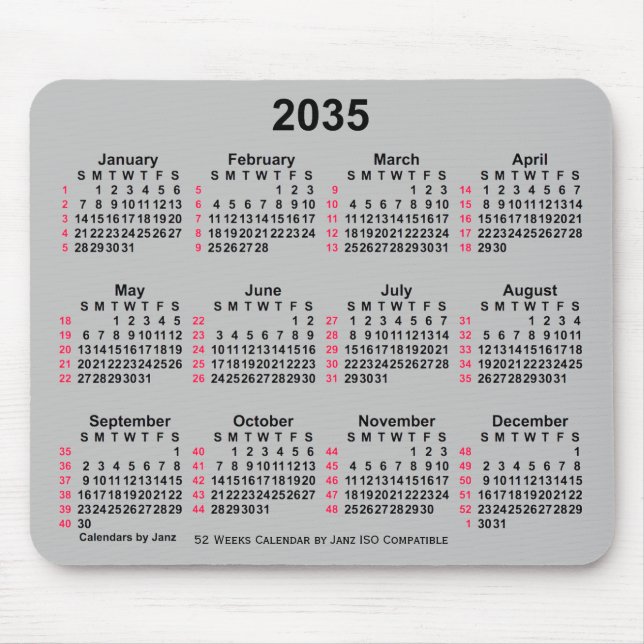 Mousepad Calendário ISO 2035 Silver 52 Semanas por Janz (Frente)