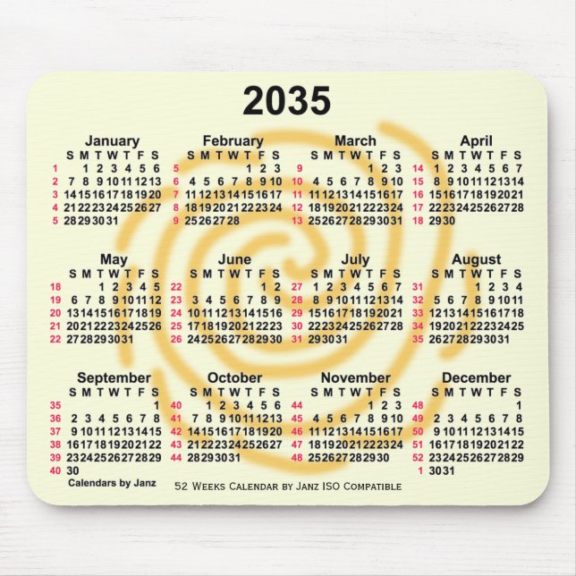 Mousepad Calendário ISO 2035 Sunny Days 52 Semanas por Janz (Frente)