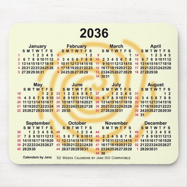 Mousepad Calendário ISO 2036 Sunny Days 52 Semanas por Janz (Frente)
