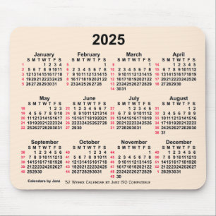 Mousepad Calendário ISO de 2025 White Antíco de 52 Semanas