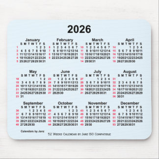 Mousepad Calendário ISO de 2026 Alice Blue 52 Semanas por J
