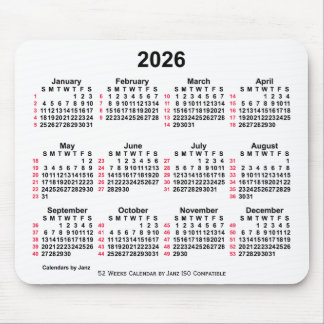 Mousepad Calendário ISO de 2026 White 52 Semanas por Janz